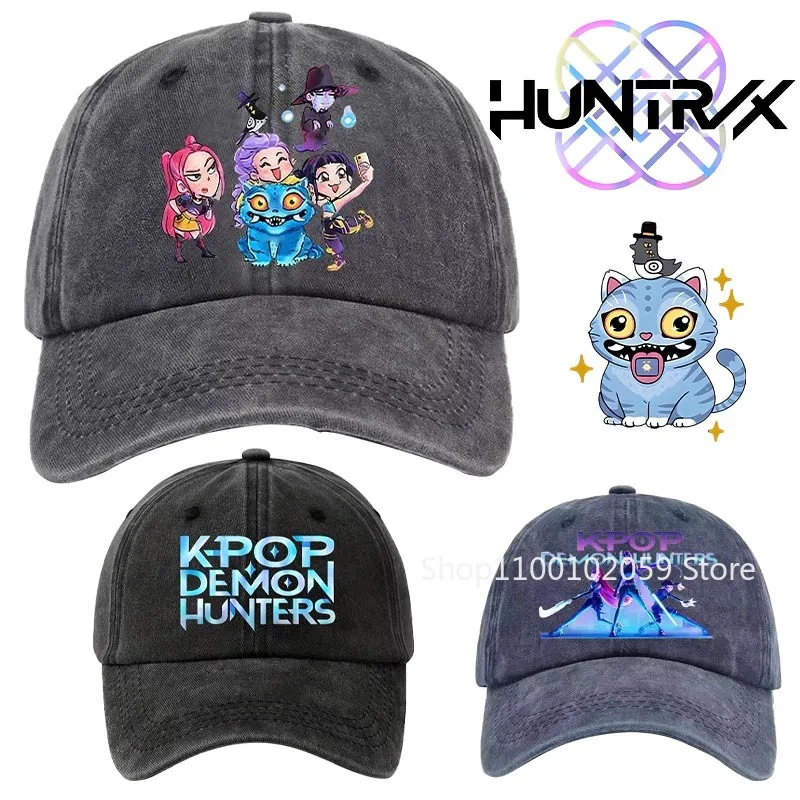 kpop-demon-hunters-casquettes-de-baseball-huntrix-logo-vintage-imprime-coton-hip-hop-chapeau-unisexe-camping-en-plein-air-reglable-chapeau-de-soleil-cadeau