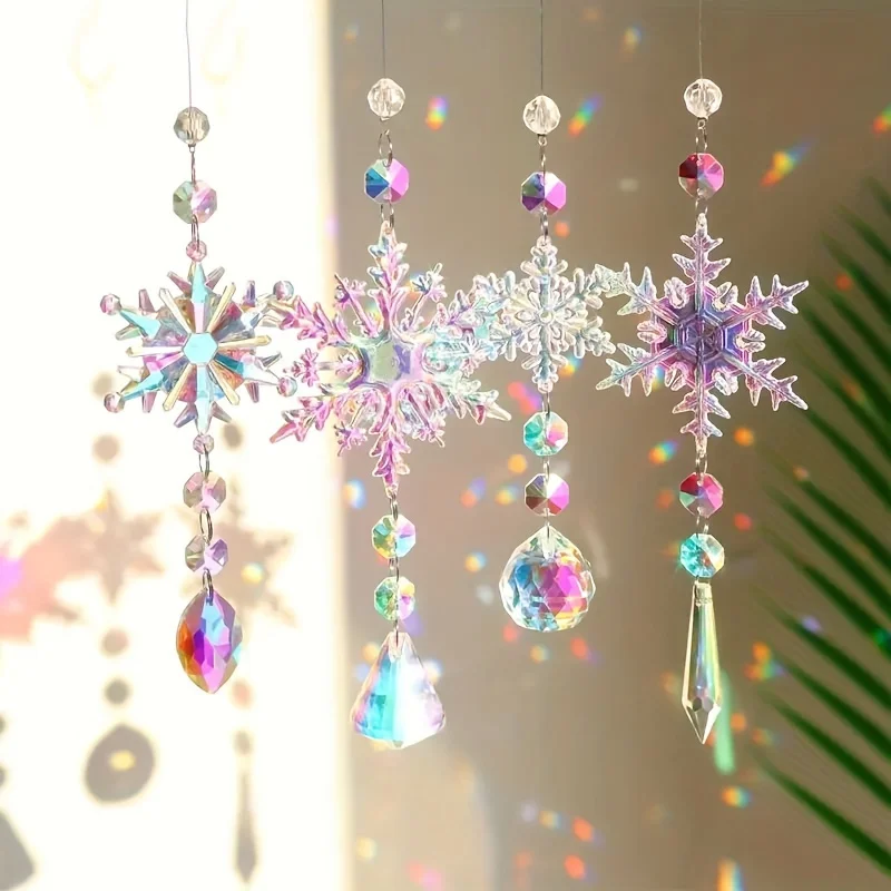 4pcs Exquisite Crystal Snowflake Ornaments - Elegant Winter Decorations for Christmas Tree, Party Favors, Anniversaries