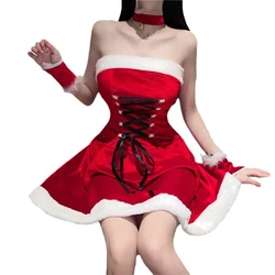 Costume de Cosplay de Noël pour Femme, Robe de Barrage en Velours, Bandage, Père Noël, Halloween, Nouvel An, ix, Chemise de Nuit, Tenue de Club, Kawaii