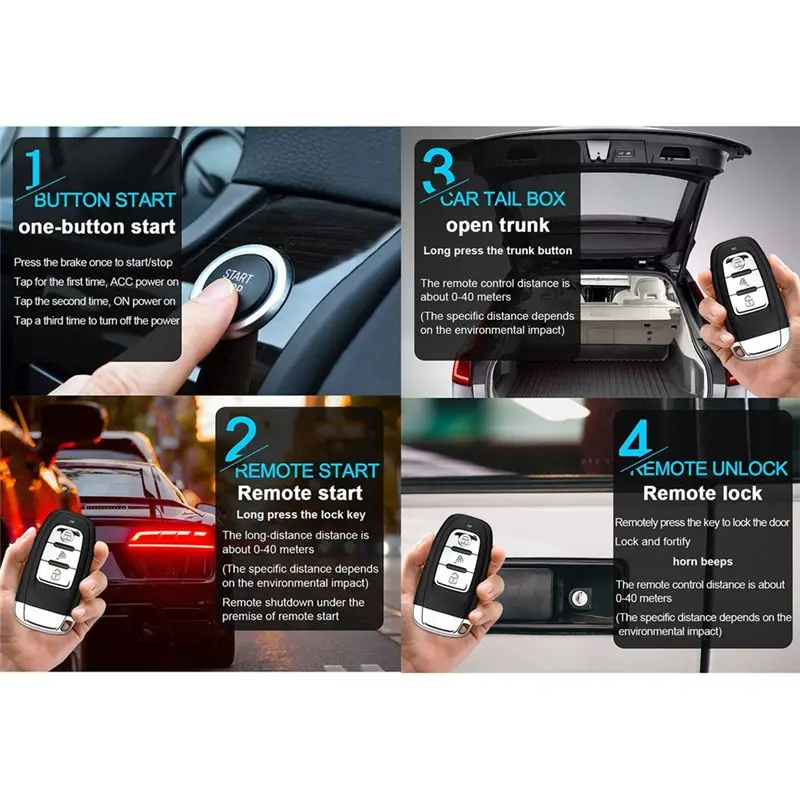 Car Remote Start Stop Kit Bluetooth Mobile Phone APP Control Engine Ignition Open Trunk PKE Keyless Entry Car Alarm-A74F