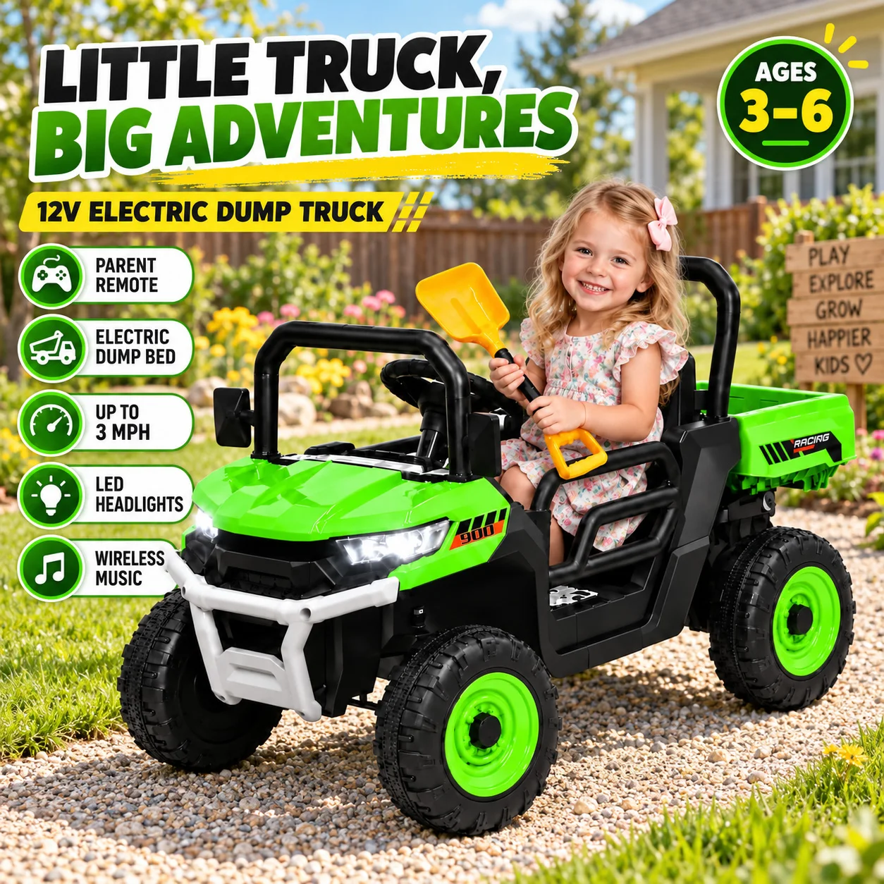 Kids Outdoor Dump Truck - 12V Kids Electric Ride On Dump