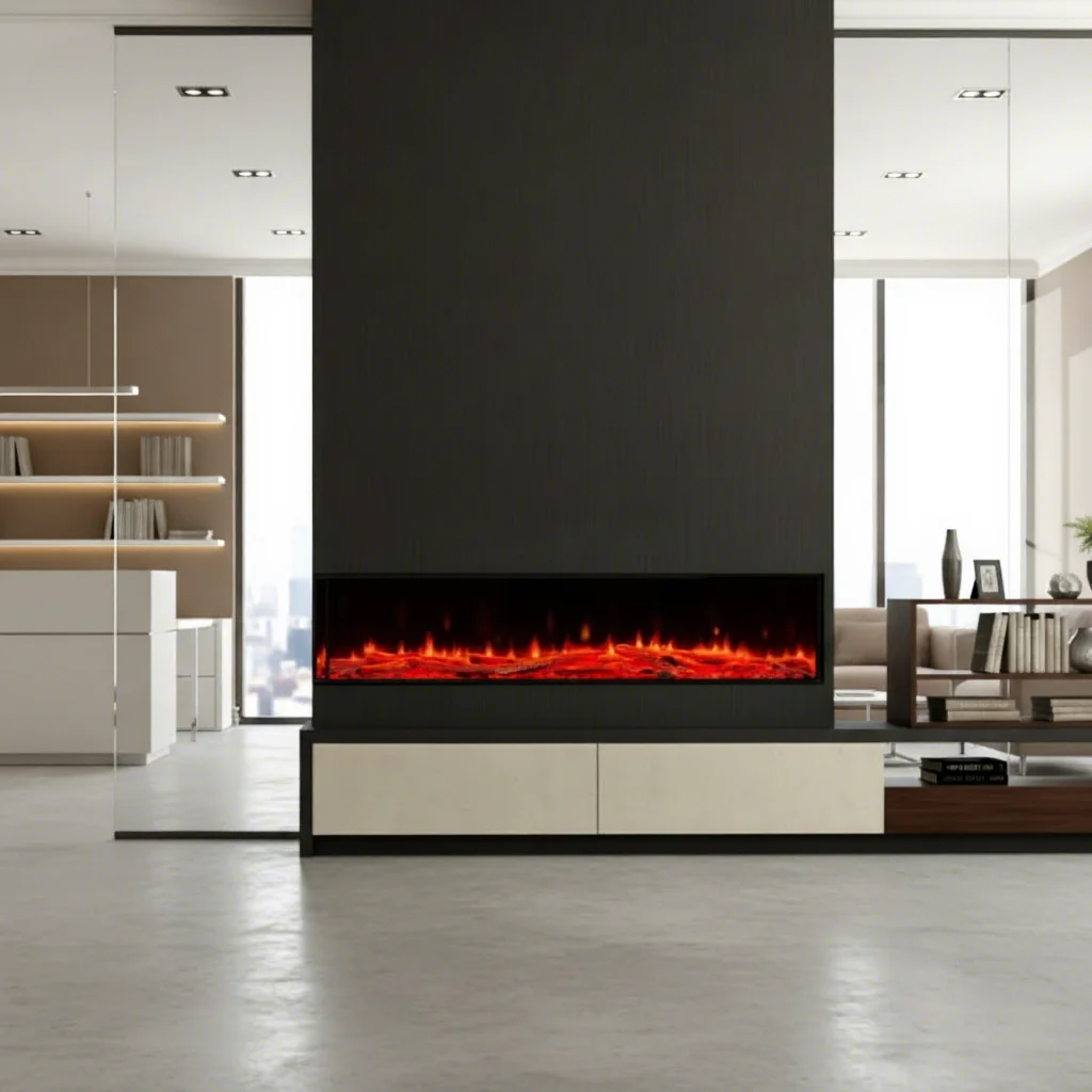 

Custom Modern Style Indoor TV Electric Fireplace Heater Wall-Mounted Recessed LED Remote Control Energy-Saving for Hotel