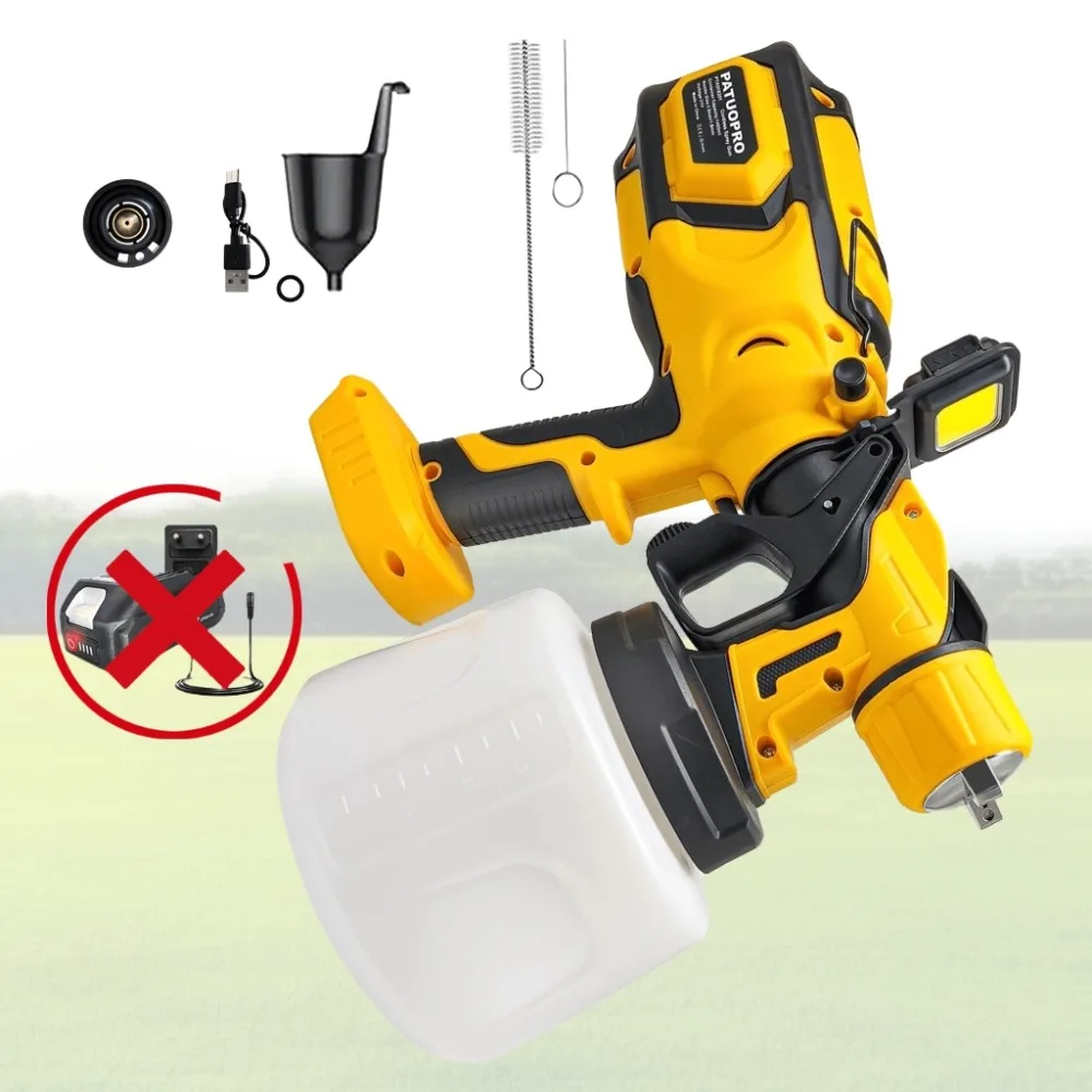 

PATUOPRO Cordless Electric Spray Gun with LED Light 1400ML HVLP Recharged Auto Steel Coating Power Tool For Makita 18V Battery
