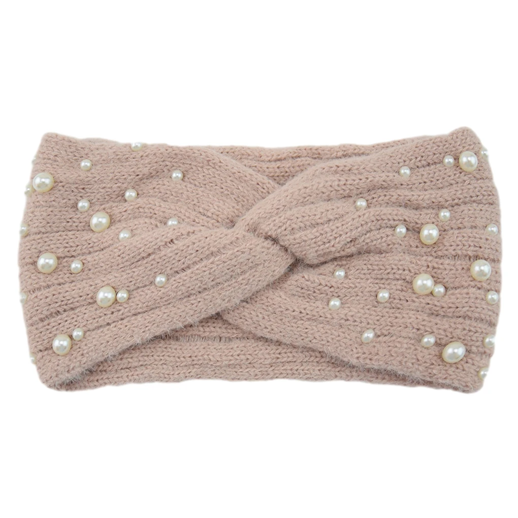 Stay Warm In Style Comfortable Ear Warmer Winter Headband New Pearl Knitted Cross Headbands Portable