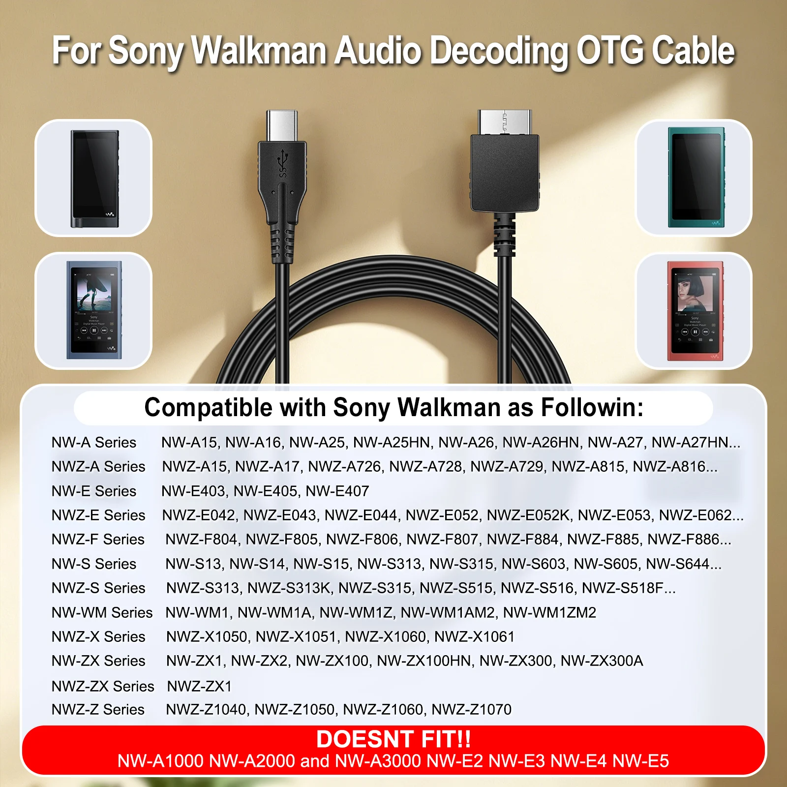 SONY Walkman OTG Cable for NW-Z1X ZX2 Z1000