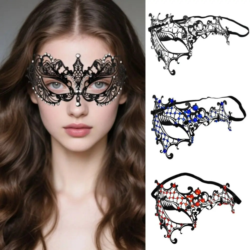 

Venetian Halloween Half Face Mask Vintage Elastic Bands Black Lace Metal Mask Handmade Hollowed-out Masquerade Princess Mask