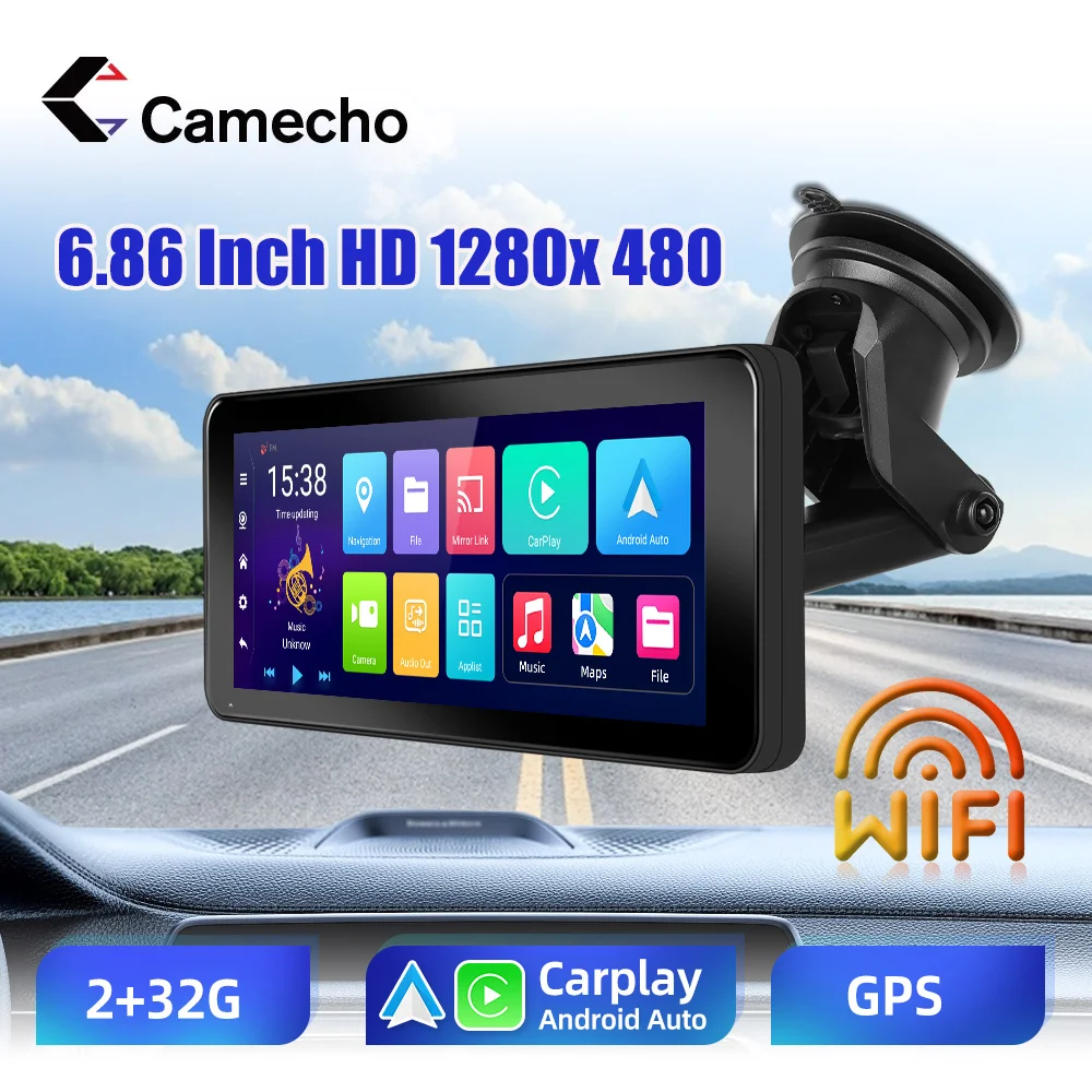 

Camecho 6.86-inch High Definition Screen 2+32G Car Radio Android Wireless CarPlay Android Auto Bluetooth GPS WIFI Rear Camera