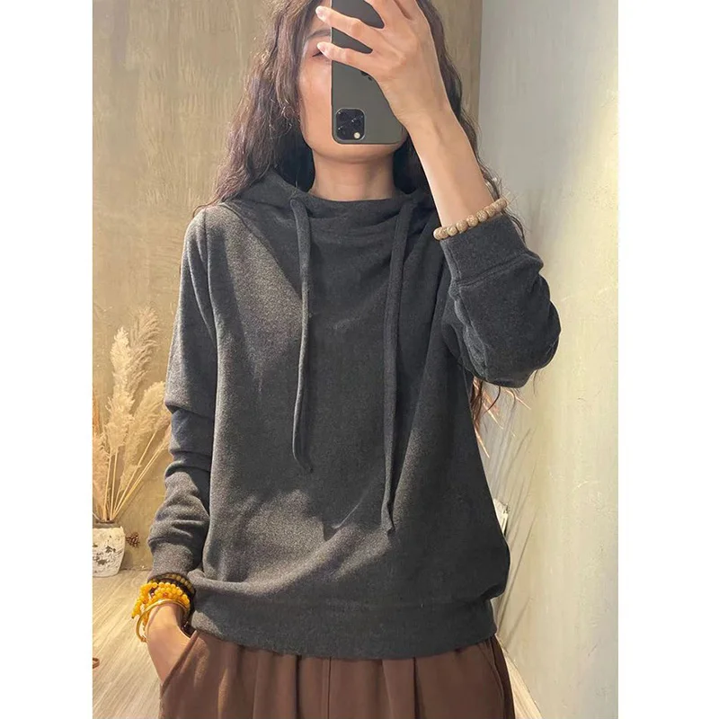 Fashion hooded Spliced Solid Color All-match Hoodies Female Clothing 2023 Autumn New Oversized Casual Tops Commute Sweatshirts