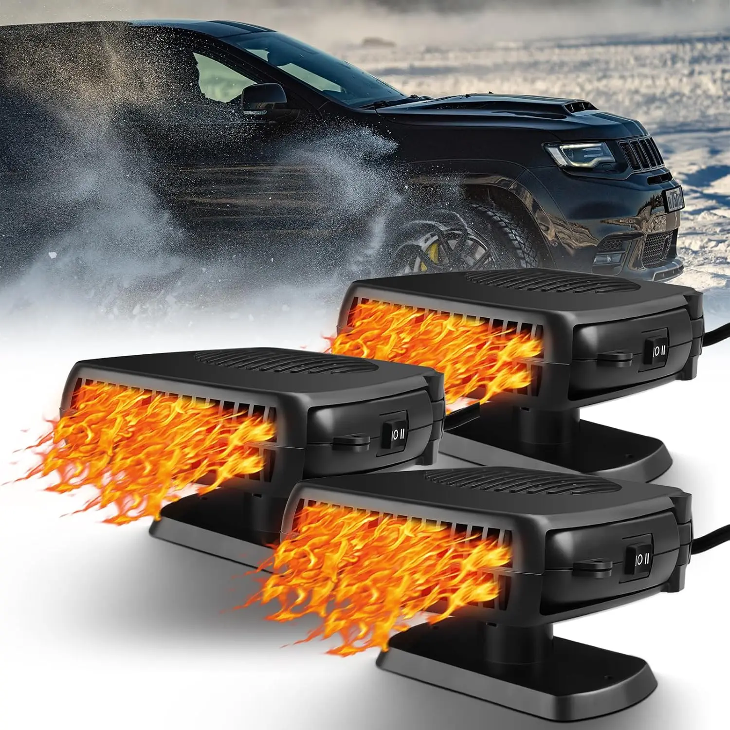 

3 Pcs 150W 12V Car Heater with 360° Rotation, Plug-in Defroster for Windshield