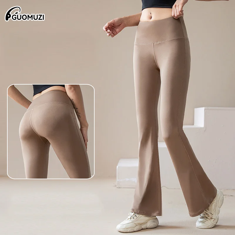 

High Waisted Women Pants Gym Yoga Leggings Bell-bottoms Tight Elastic Breathable Sports Pants Back Waist Pocket Womens Clothing