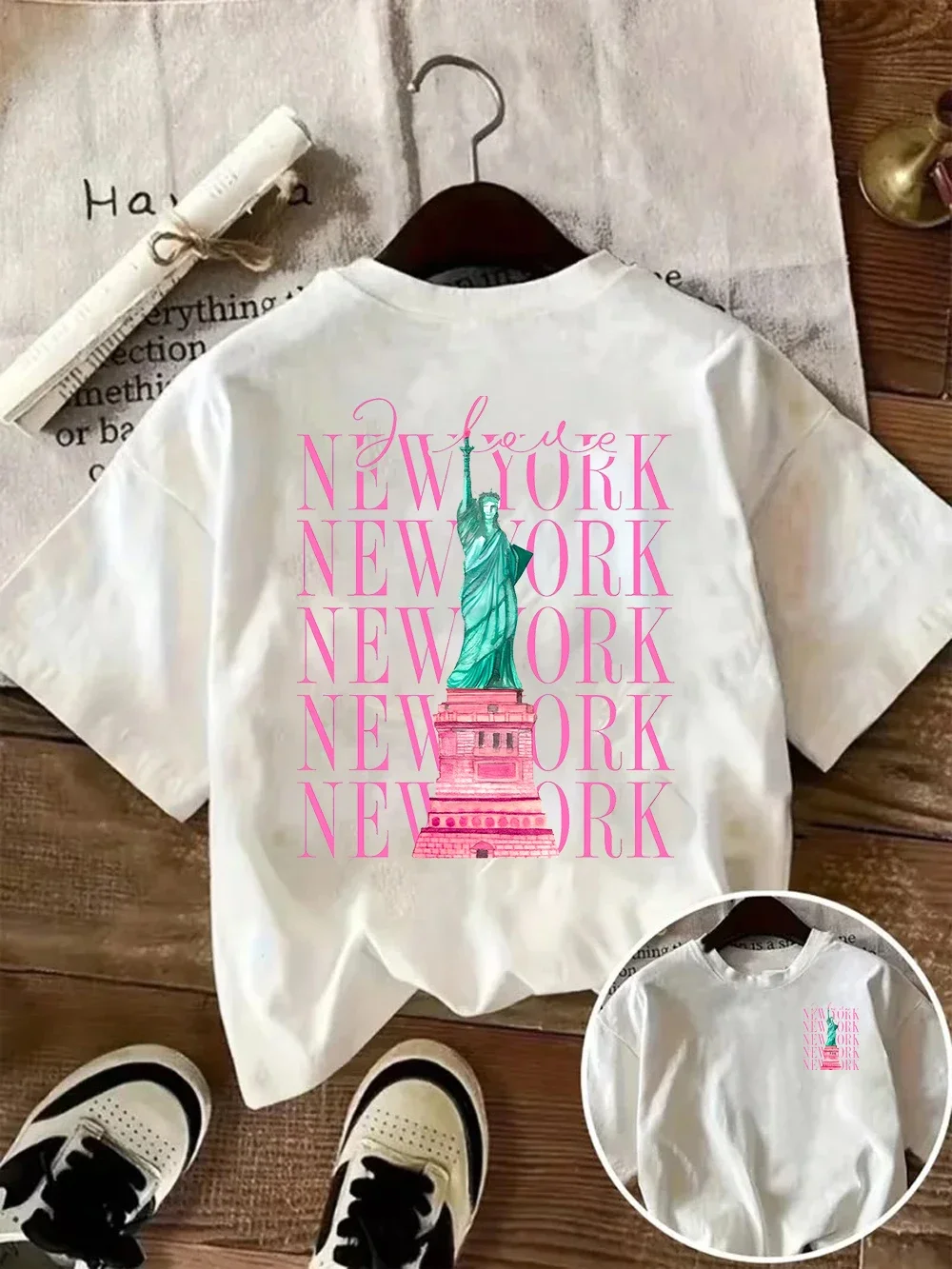 New York Statue of Liberty Graphic Tee Vintage City Souvenir T-shirt Summer Travel Style Top Casual Short Sleeve Streetwear
