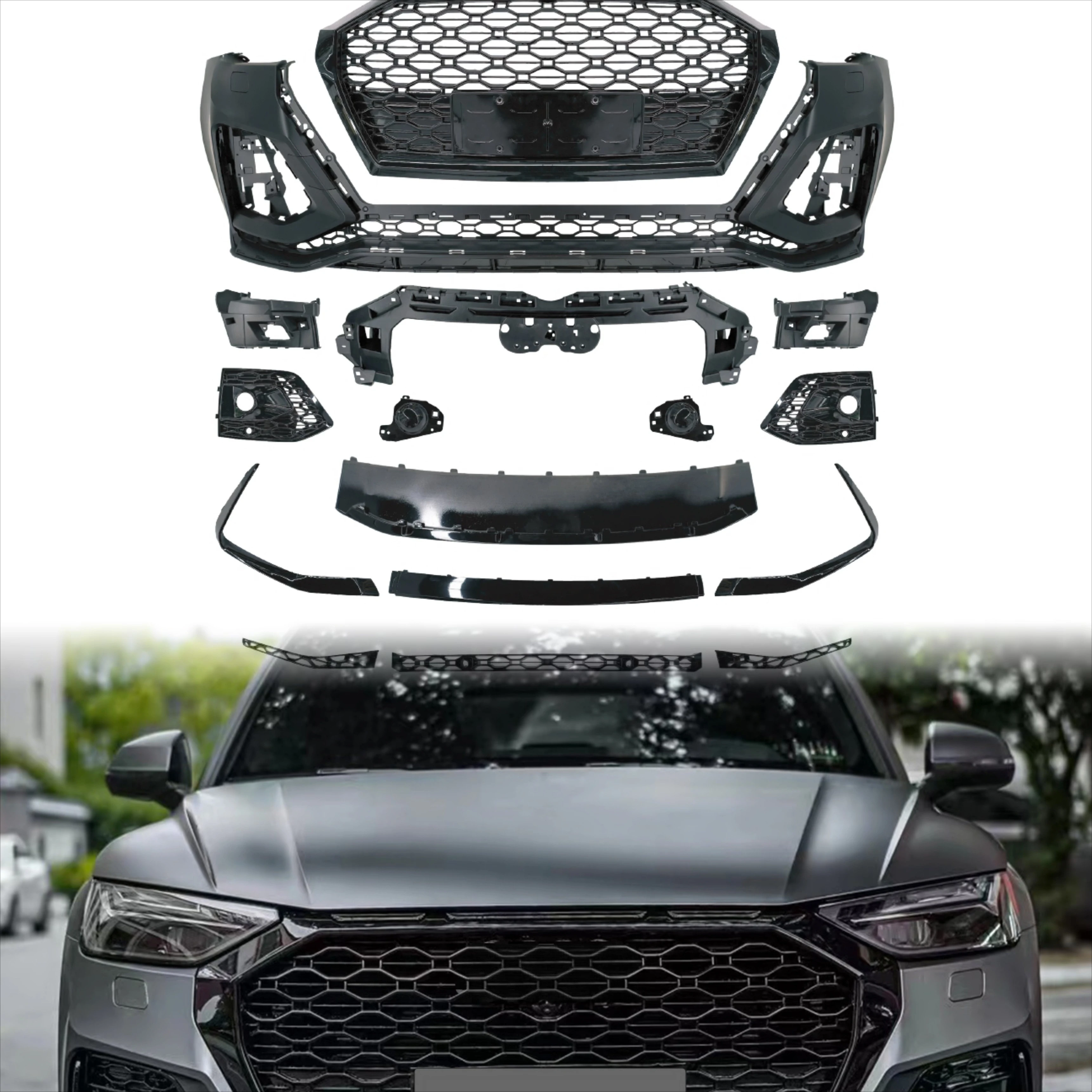 

STLF Car Accessories for Audis Q5L Upgrade RSQ5 Front Bumper Assembly Kit with Grill Made of PP Material Body Kit