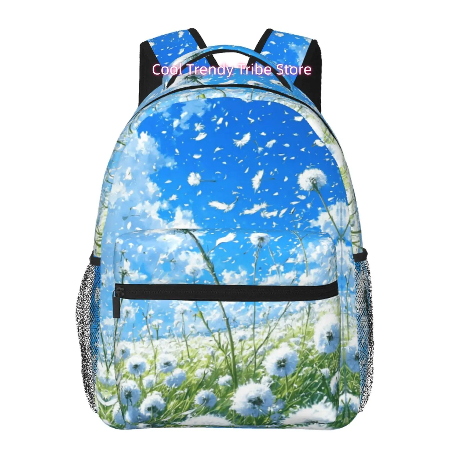 Lightweight Oxford Backpack with Blue Sky Dandelion Print - Adjustable Shoulder Straps & Zipper Closure Suitable for, Travel, Co