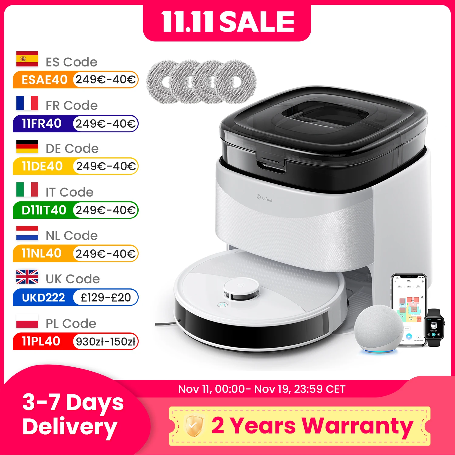 LEFANT M3 M3L Robot Vacuum Cleaner with Mapping, 12000Pa Suction, Emptying Station, Automatic Washing and Drying, DTOF Laser