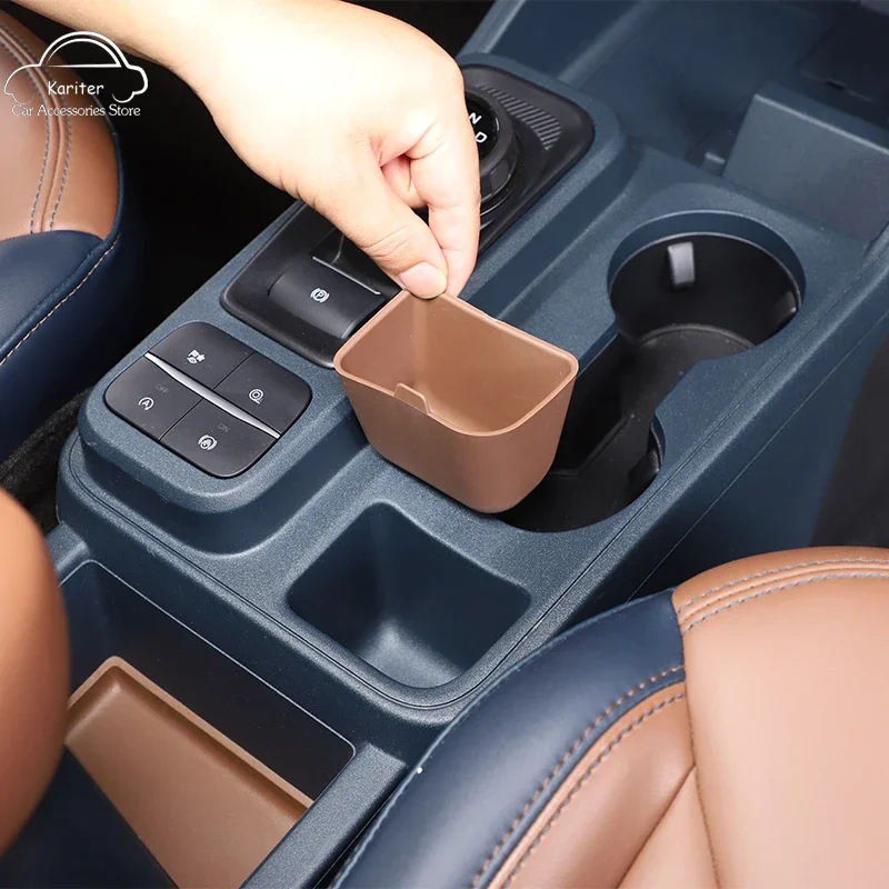 

For Ford Maverick 2022 Brown TPE Center Console Cup Holder Rear Partition Storage Box Coin Key Tray Car Interior Accessories