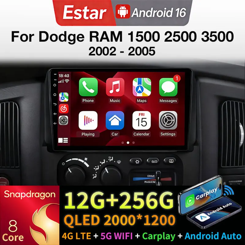 Android 16 Car Radio For Dodge RAM 1500 2500 3500 2002 - 2005 Multimedia Stereo Player NAVI DSP Head Unit Wireless Carplay BT 5G