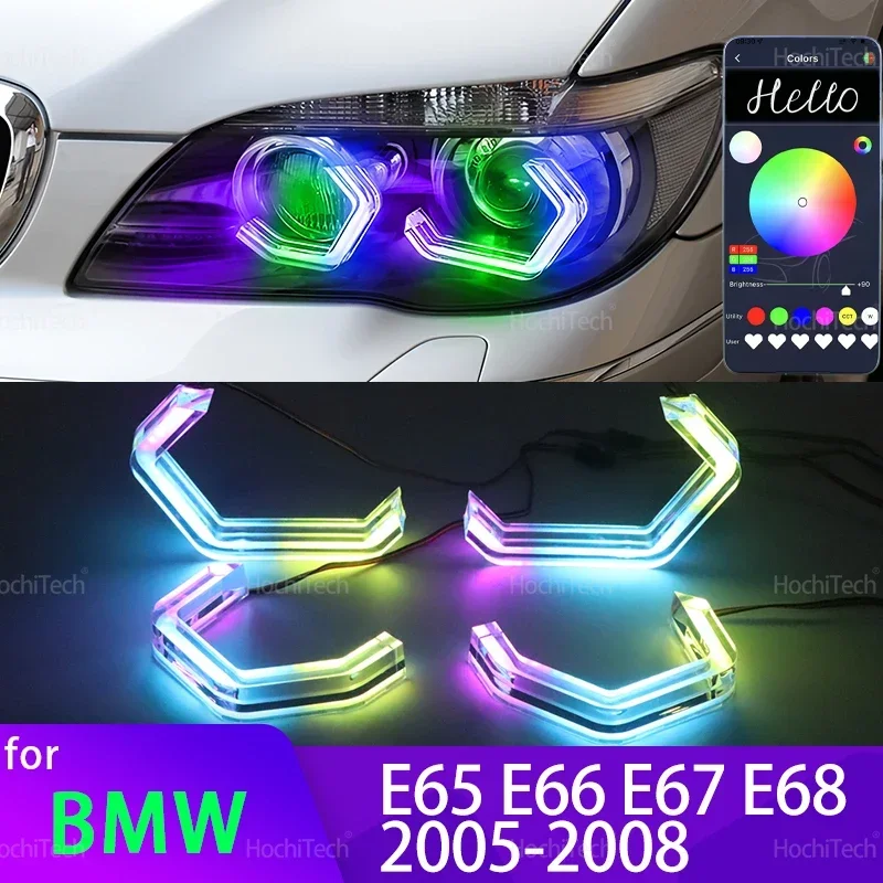 For BMW 7 Series E65 E66 E67 E68 Alpina B7 2001-2008 730i 735i 740i 745i M4 Style Multi Color RGB LED Angel Eyes Kit Rings