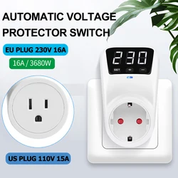 Adjustable Voltage Protector Socket 15A/16A Automatic Power Surge Protector EU/US Plug Socket Under Overvoltage Protection