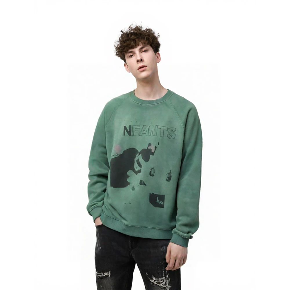 

Y2k Streetwear Clothing Men Graphic Sweatshirts with Distressed Heavy Cotton Casual Retro Ripped Printed Long Sleeve Sweatshirts