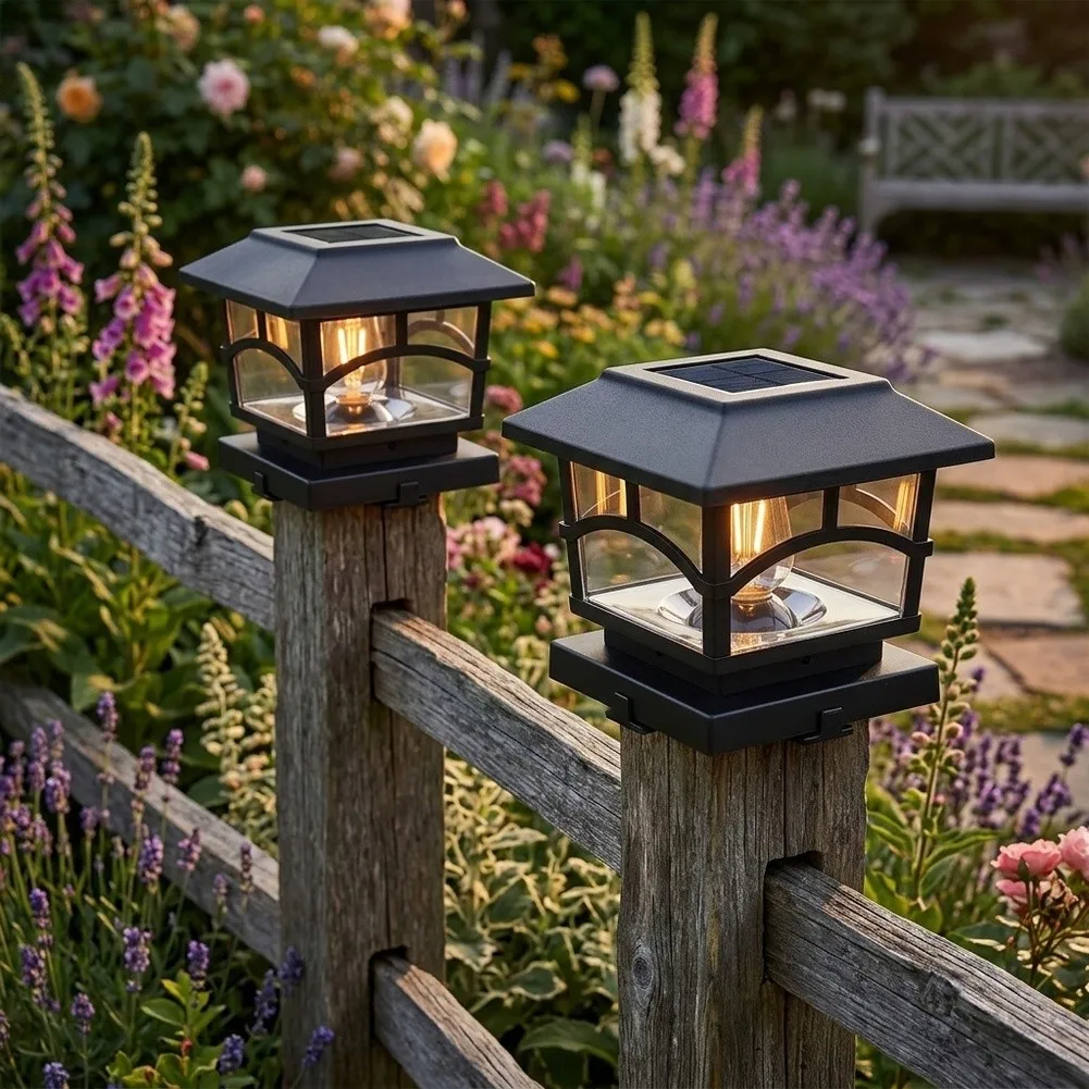 Decorative Solar Powered Bulb Post Lamp Garden Fence Light Solar Post Lamp Easy Install Design Weather Resistant Build