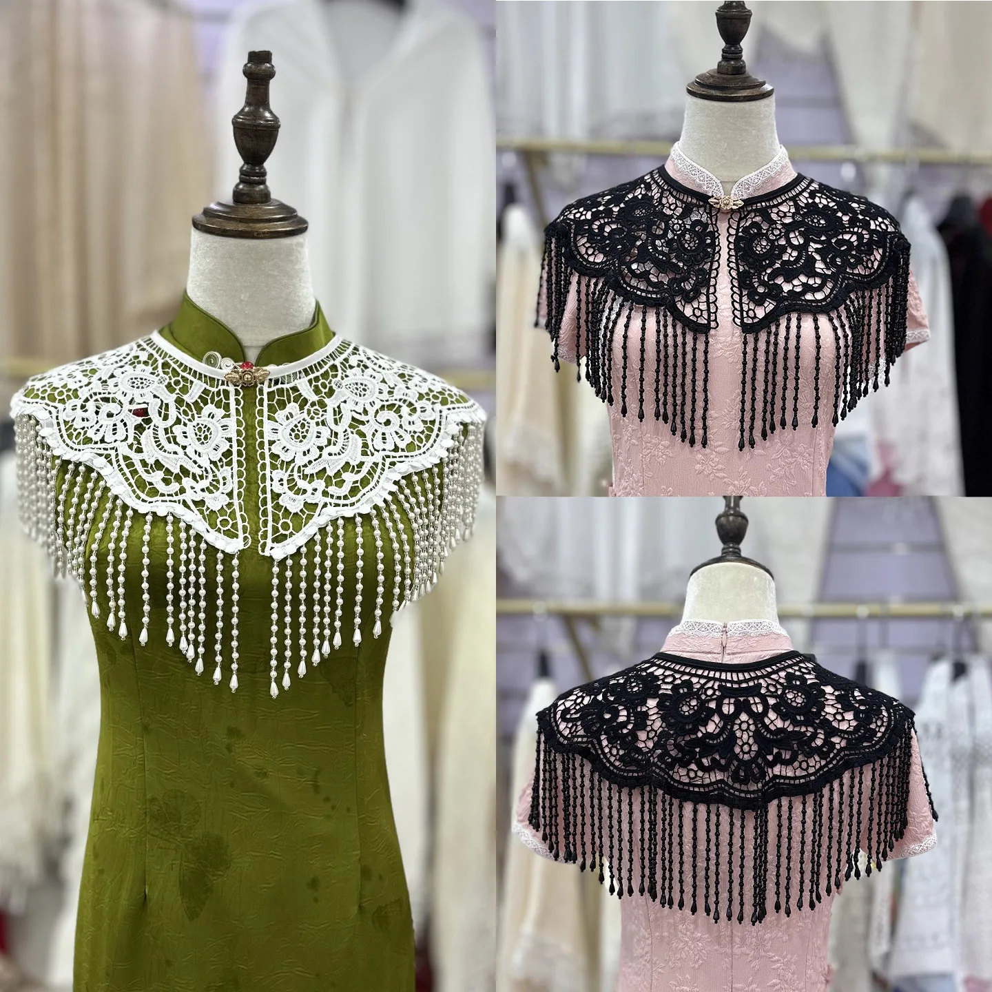 

Heavy-duty Pearl Fringe Small Shawl for Women, Spring and Summer Fashion Versatile Cheongsam Dress Decorative Cape