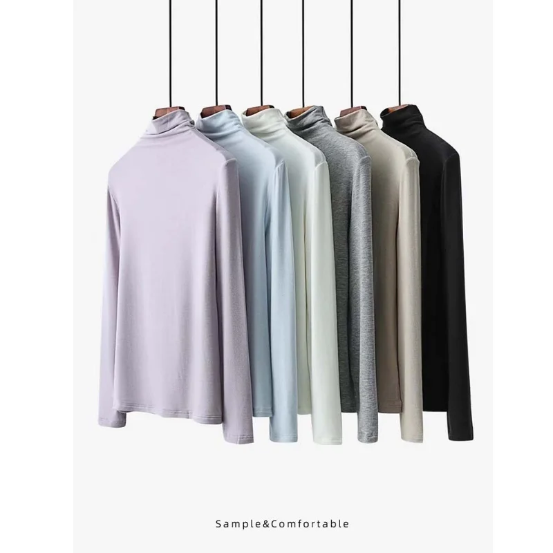 

Лиоцелская шерстяная футболка с высоким воротником, женская осенне-зимняя теплая мягкая толстая футболка с длинными рукавами