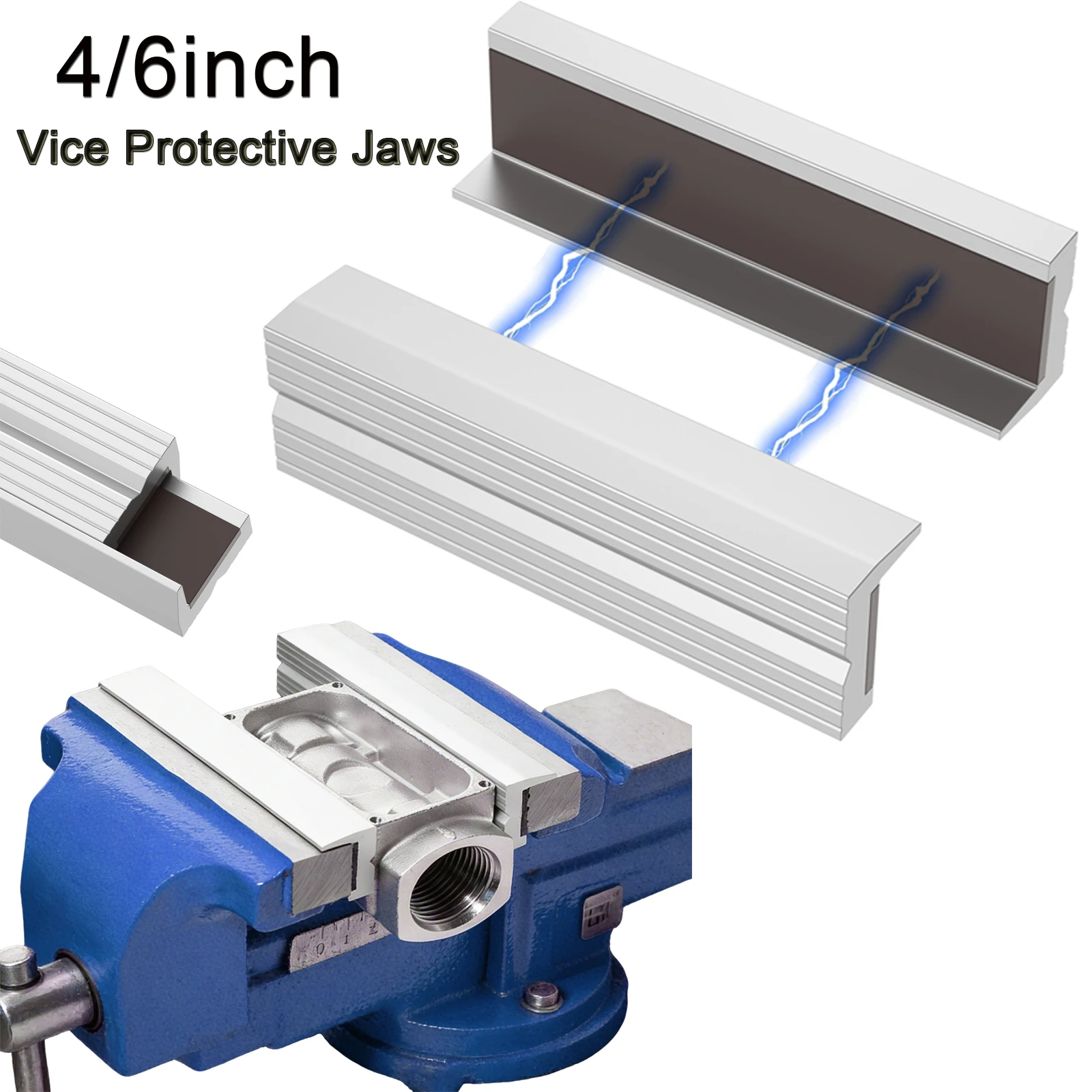 1 Pair Vise Jaw Pads Magnetic Vice Jaw Covers Protectors 4/6inch Aluminum Alloy  Vice Jaw for Clamping Woodworking Metal Plastic