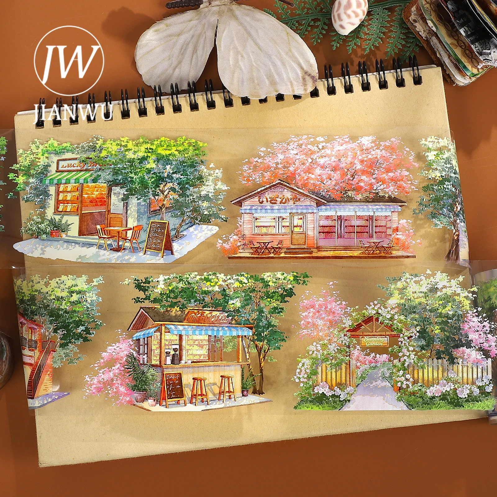 JIANWU 70mm*5m Vintage Summer Tree Street Landscape Material Collage Scrapbooking PET Tape Creative DIY Journal Stationery