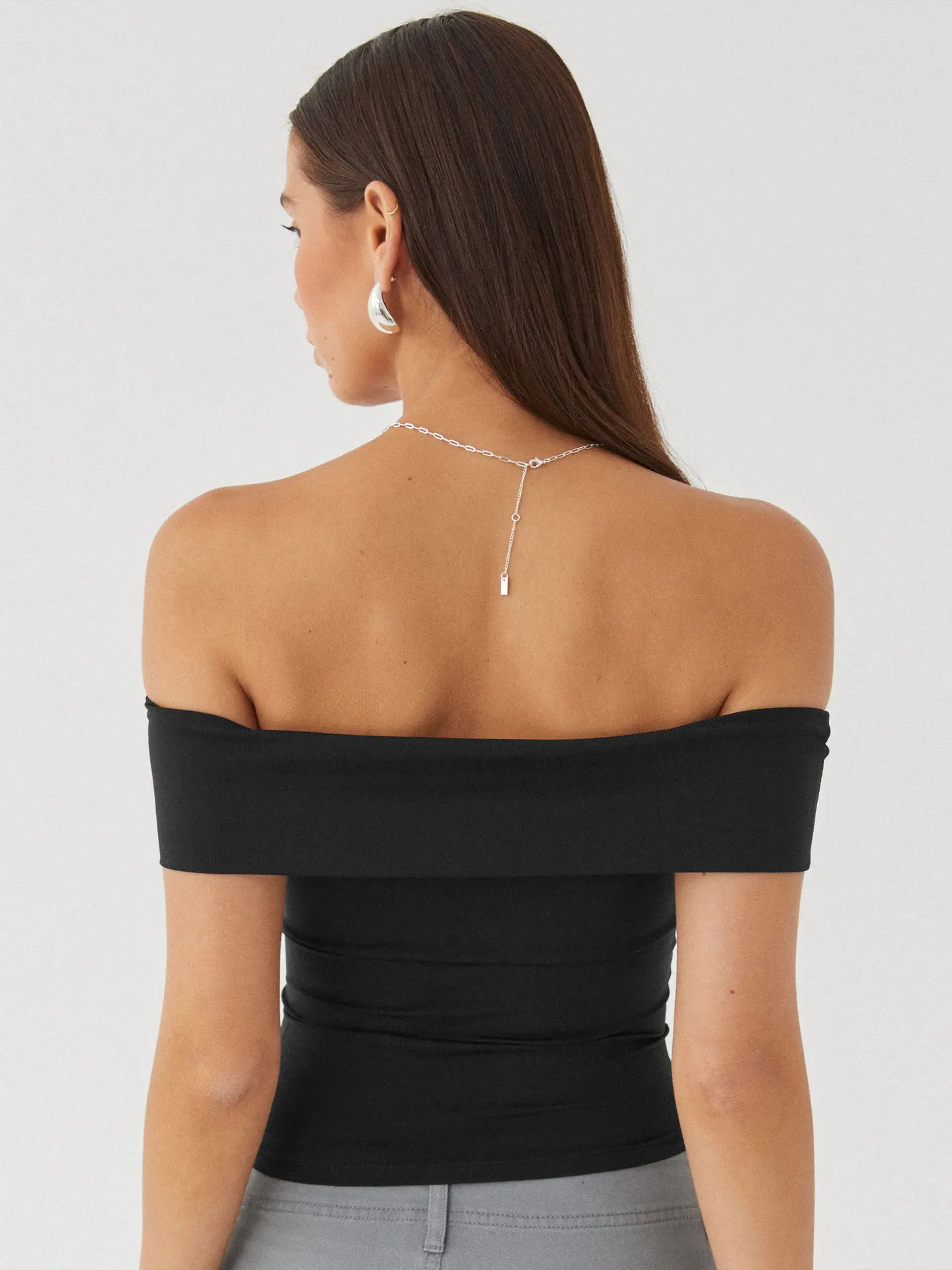 InstaLike-Solid Slash Neck Tee, Folds Short Sleeve Shirts,Crop Top, Black Slim Streetwear, Folds Slim Tee, Sexy Elegant,Summer