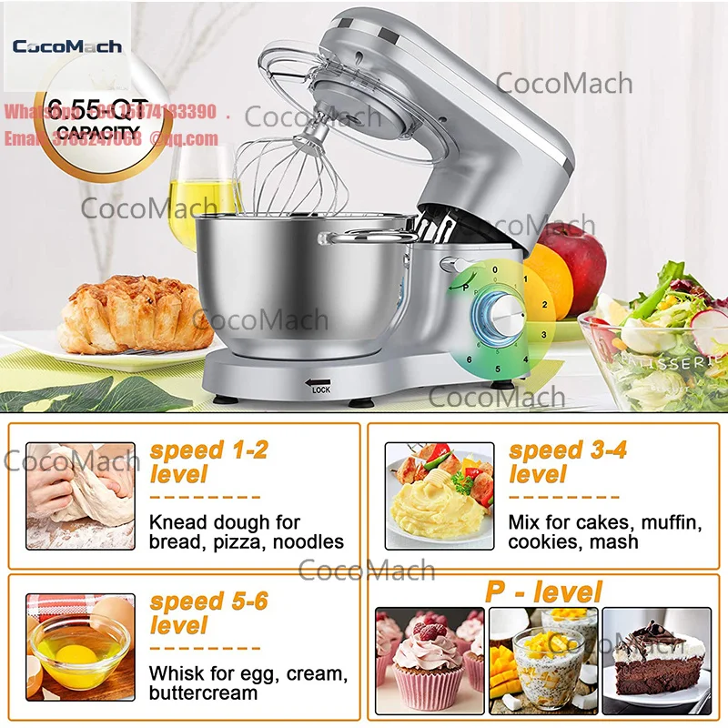 Kitchen, electric dough mixer with stainless steel mixing bowl for bread and cake making