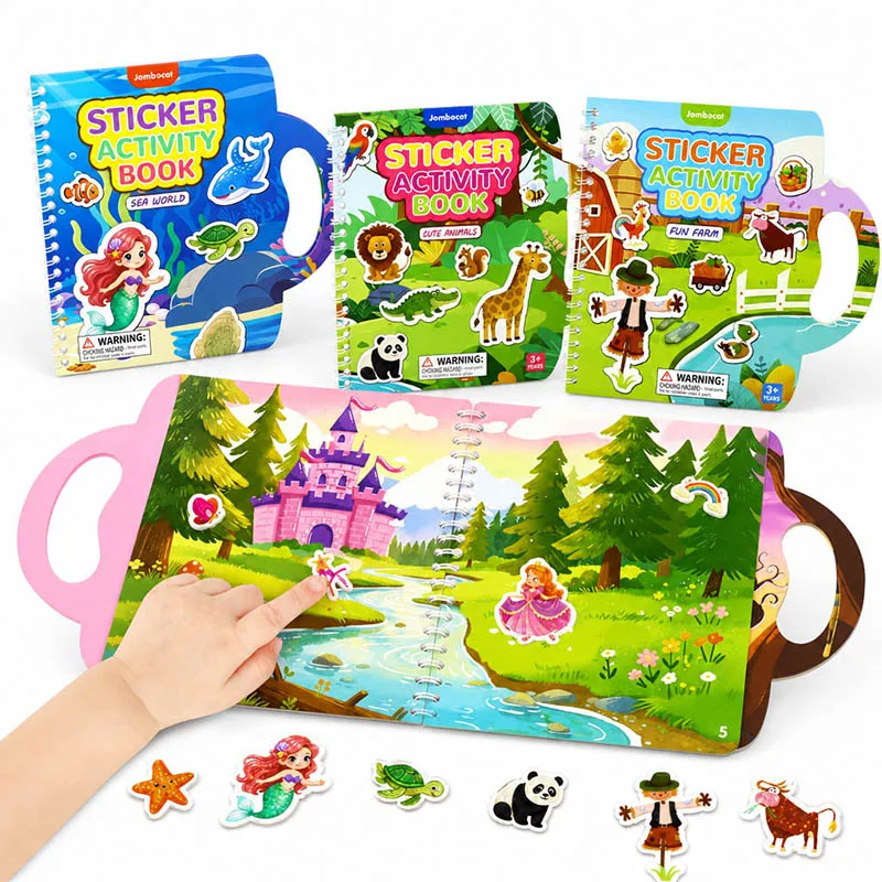 Reusable Sticker Book Animal Ocean Princess Farm Jelly Sticker Book Play Scenes Sticker Travel Activity Toys Stock Suffer Gifts