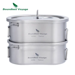 Boundless Voyage Titanium Camping Pot Pan Set with Hanging Ring Lunch Box Portable Bowl Picnic Cookware Cooking Kit for Outdoor