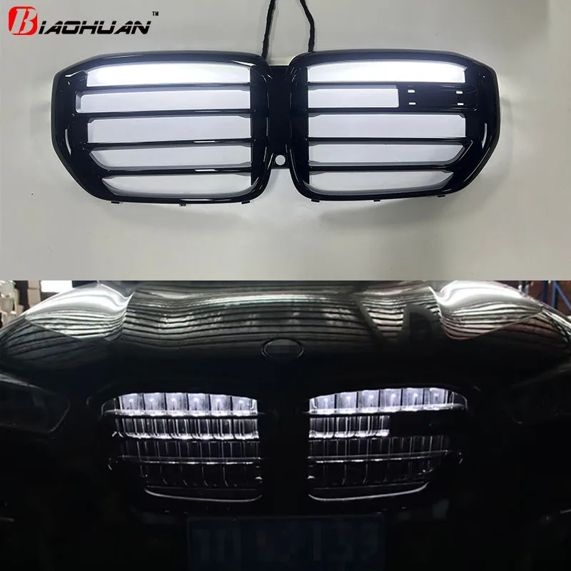 부드러운 블랙 LED 라이트 센터 프론트 그릴, BMW G05 X5 LCI 업그레이드, X5M 개조 2018-2023/2024 + 범퍼 그릴
