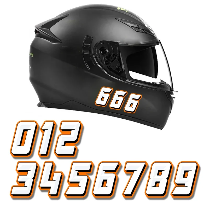 1PC Pomarańczowy numer 0123456789   Naklejki motocyklowe na zbiornik paliwa Helemt przednia owiewka wodoodporne DIY Moto 0 do 9 naklejki winylowe