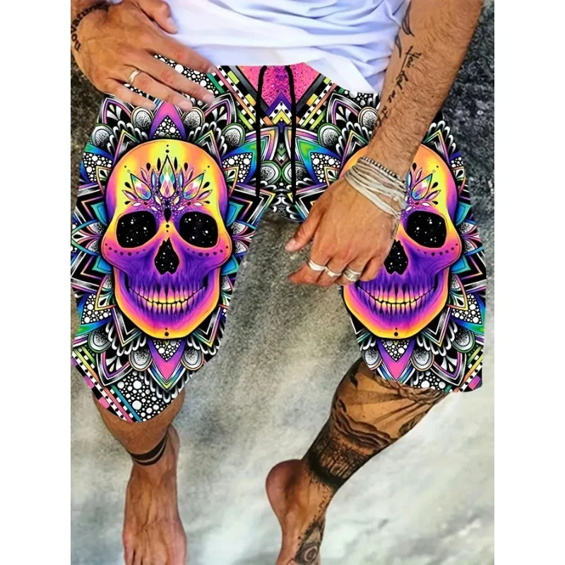 Mens Sport Shorts Beach Shorts Skeleton Print Sportswear Fitness Short Pants Training Jogging Short Pants Summer Workout Hawaii