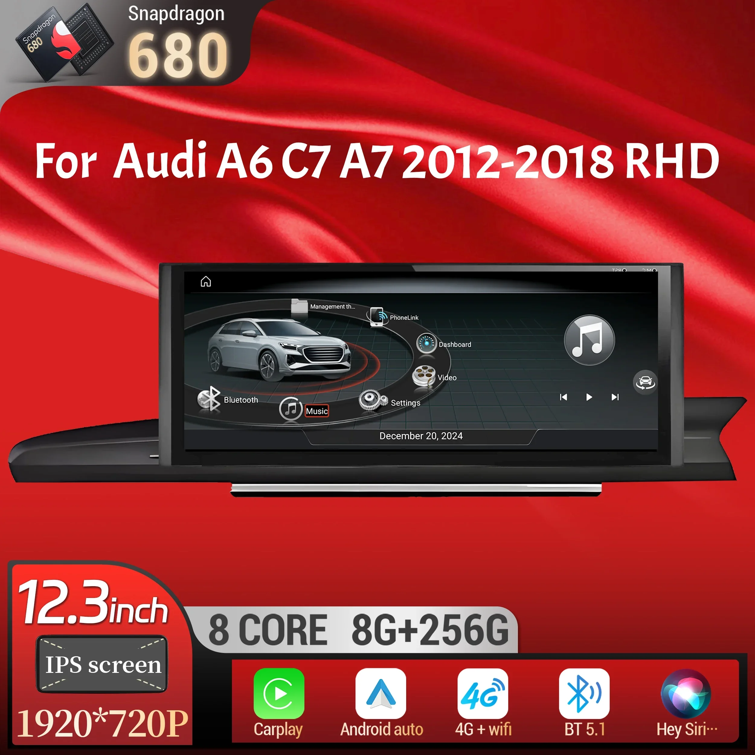 

12.3 inch Right Hand Drive Android 14 Car Radio For Audi A6 C7 A7 2012-2018 Wireless BT Carplay Qualcomm Snapdragon 680 Screen