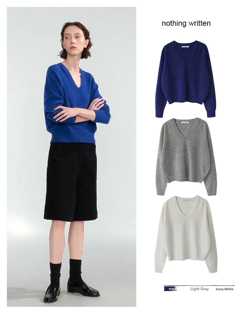 

Pure Color Wool Knitted Sweater Women's Early Autumn New Simple Design Soft V-ne Sweater Warm Thermal Long Sve Knitwear