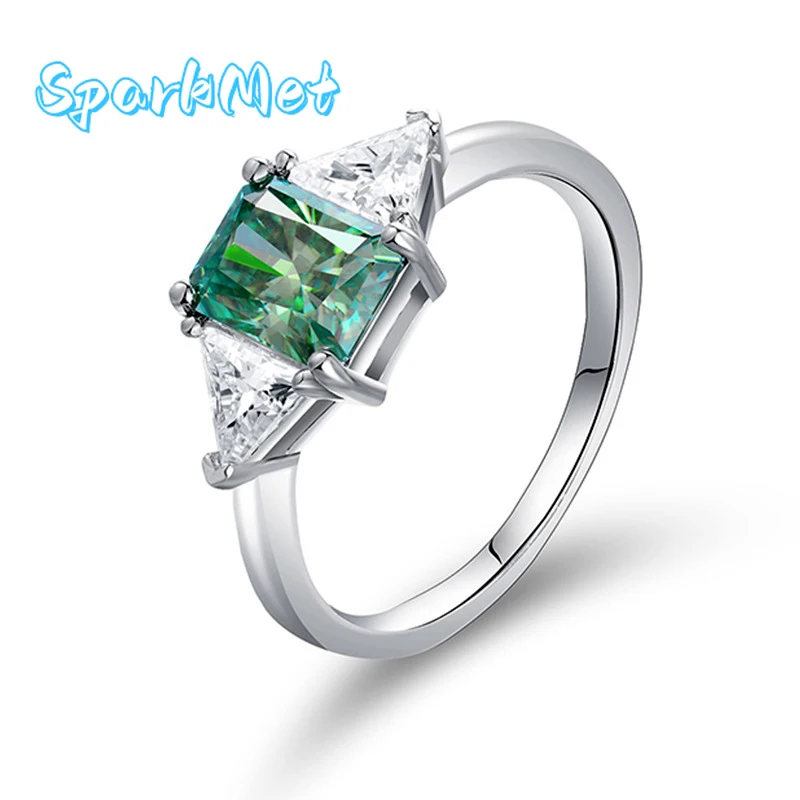 

2CT 6x8MM Teal Moissanite Ring for Women with Certificate S925 Silver Anniversary Jewelry Gift
