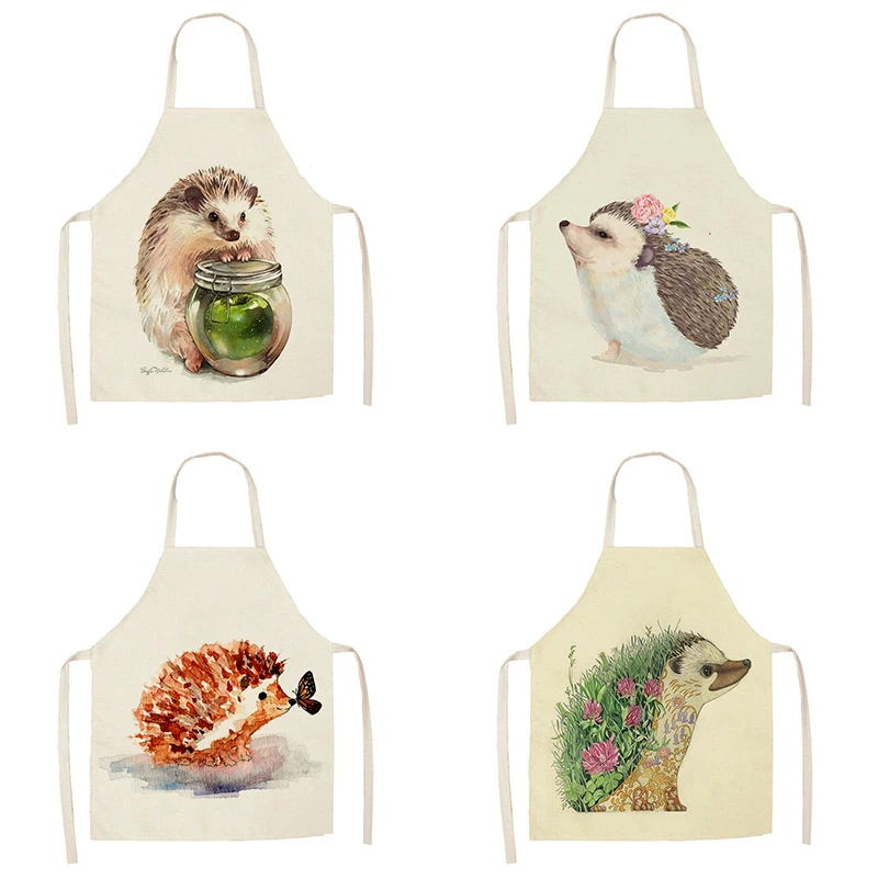 Cleaning anti-stain and oil apron Cartoon hedgehog theme Printed Kitchen Cooking Baking  Unisex Dinner bib Linen