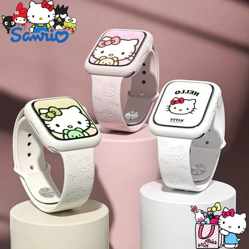 Sanrio Hello Kitty Strap for Apple Watch Band 45mm 44mm 42mm 41mm 38mm 49mm 40mm Silicone Engraved Bracelet Lwatch 8 Ultra 10 SE