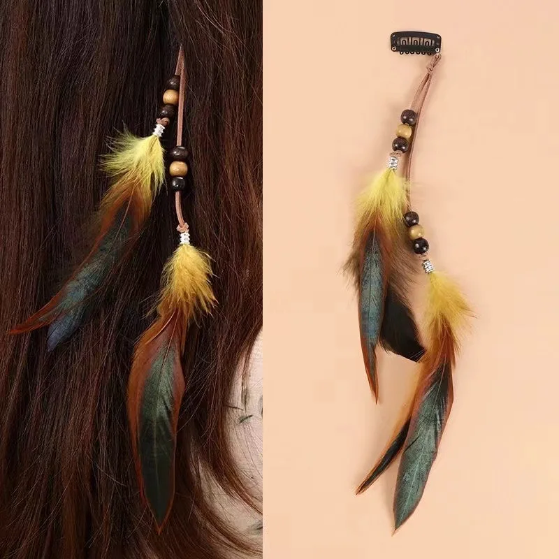 Vintage Feder-Haaraccessoire, Langes Boho-Fransen-Stirnband mit Perlen, Handgefertigte Festival-Haarspange für Frauen – Detail 6