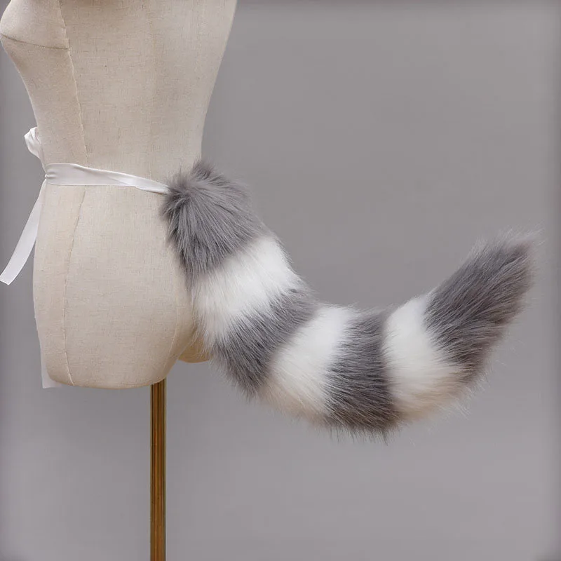 

60cm Furry Animal Raccoon Tail Cosplay Costumes Props Cat Fox Plush Tails Role Play Halloween Party Kawaii Accessories