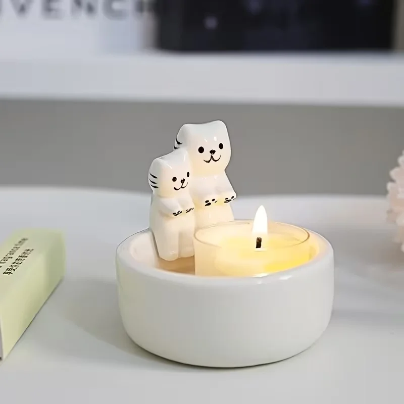 Couple Cat Candle Holder Ceramic Cartoon Aromatherapy Candle Holder