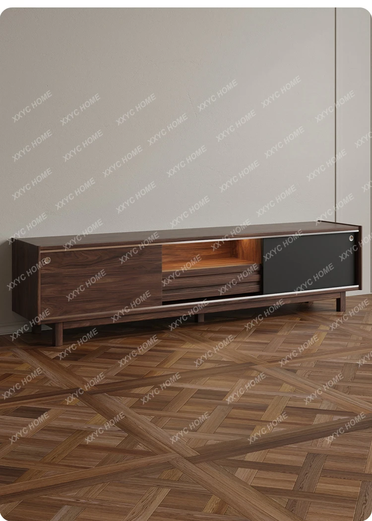 

XZ Black walnut TV cabinet living room combination coffee table fashionable multi-functional storage retro floor cabinet