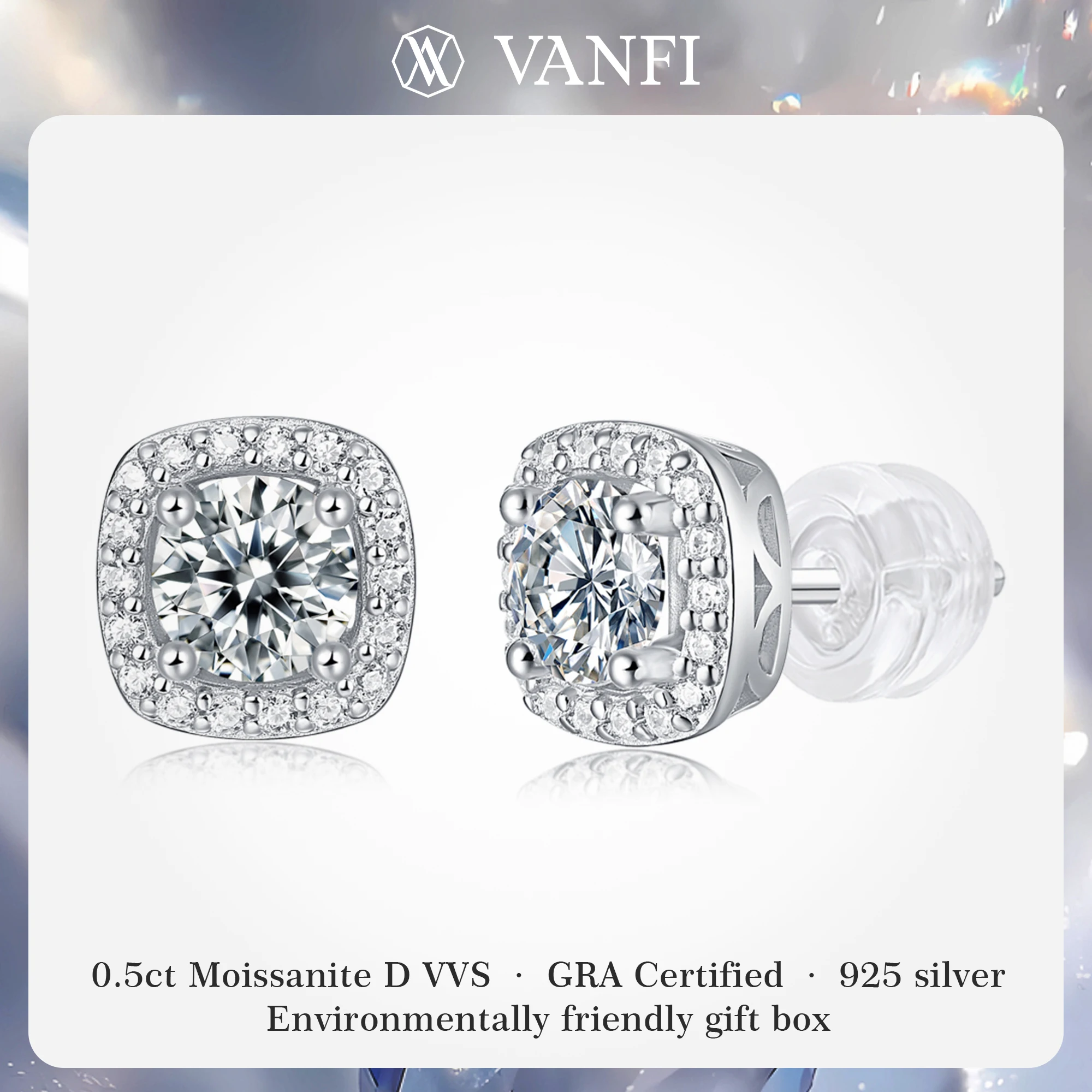 

Kfvanfi 0.5ct moissanite certified s925 sterling silver plated with 18k white gold women's earrings classic banquet fine jewelry