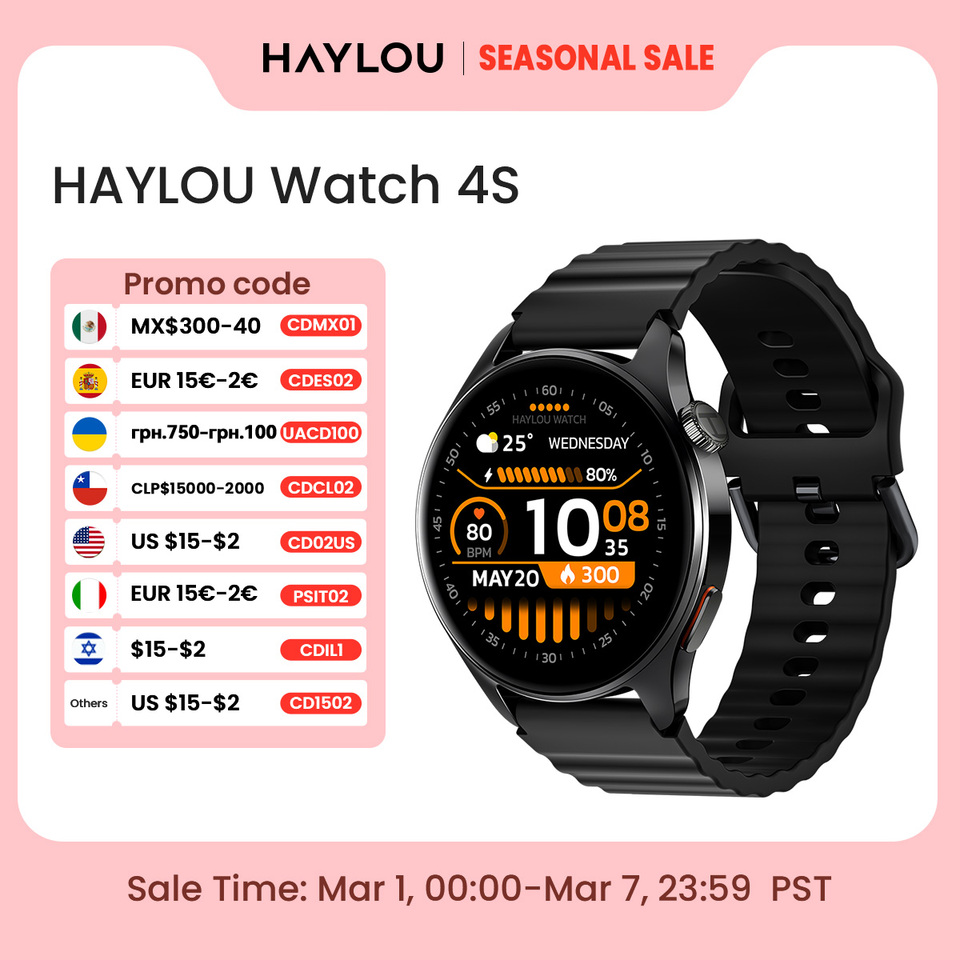  HAYLOU Watch 4S GPS Smartwatch 1.43” HD AMOLED Display 5 Satellite GPS Positioning 120+ Workout Modes Sport Fitness Smart Watch 