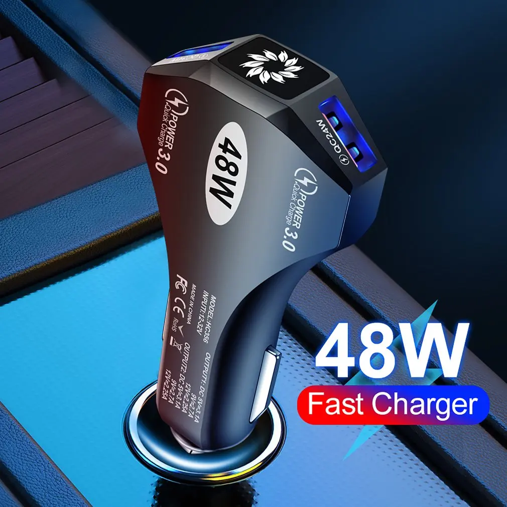 

Hot 48W USB Fast Charger 2 Ports Charging For iPhone Xiaomi Huawei P40 Samsung Quick Charge 3.0 USB Car Charger Dropshipping