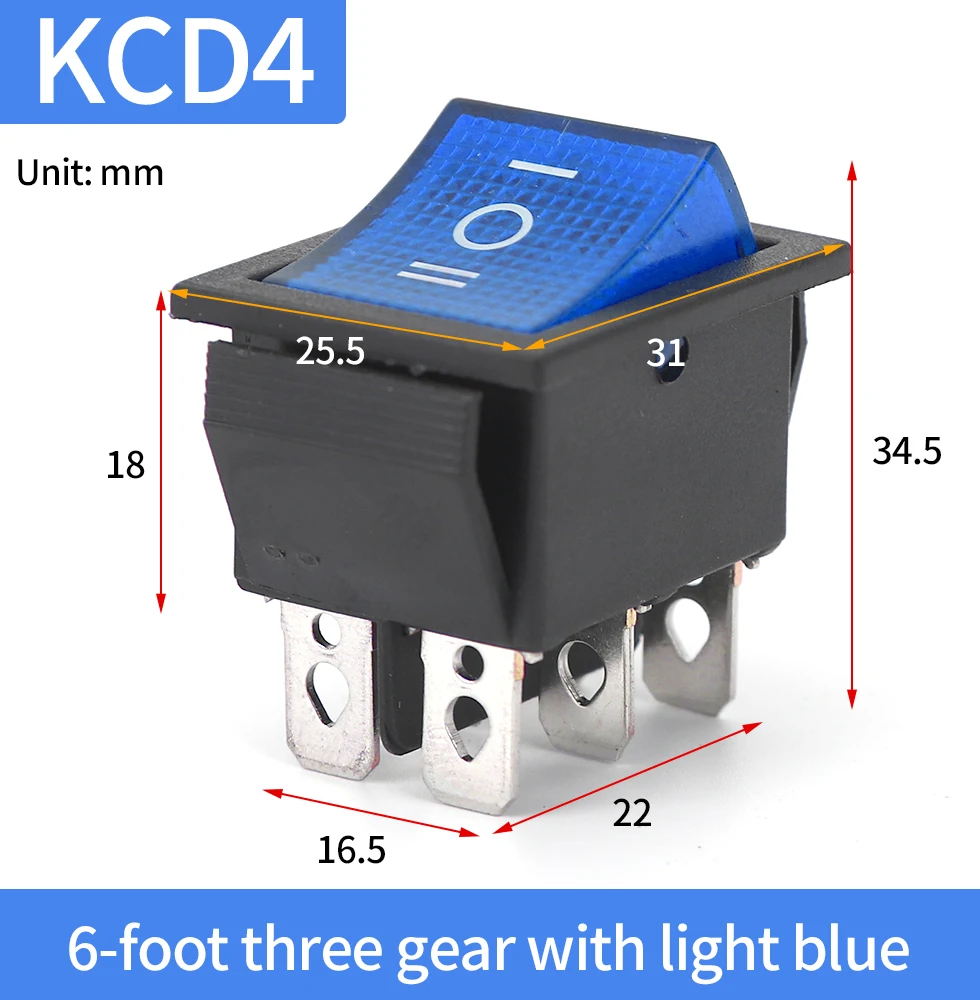 KCD4   16A250Vship type switch 6pin/4pin 2 gear/3gear with light button ship type rocker power supply31 * 25MM