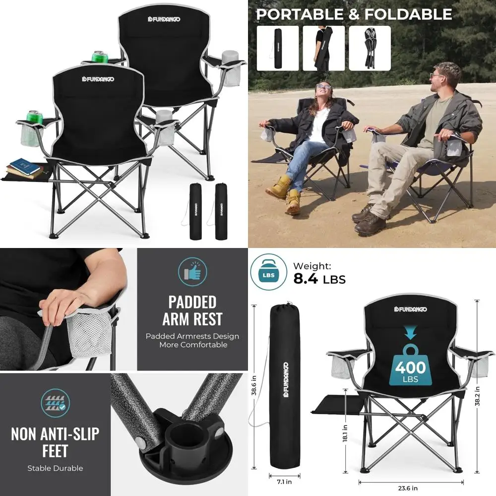 

Портативные складные стулья для кемпинга со столом, комплект из 2 сверхмощных уличных мягких стульев для взрослых с подстаканниками