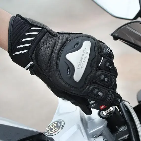 Gants d'équitation de moto en cuir pour hommes et femmes, gants de course sur route, anti-aldes, coupe-vent, écran tactile, index, 1 paire